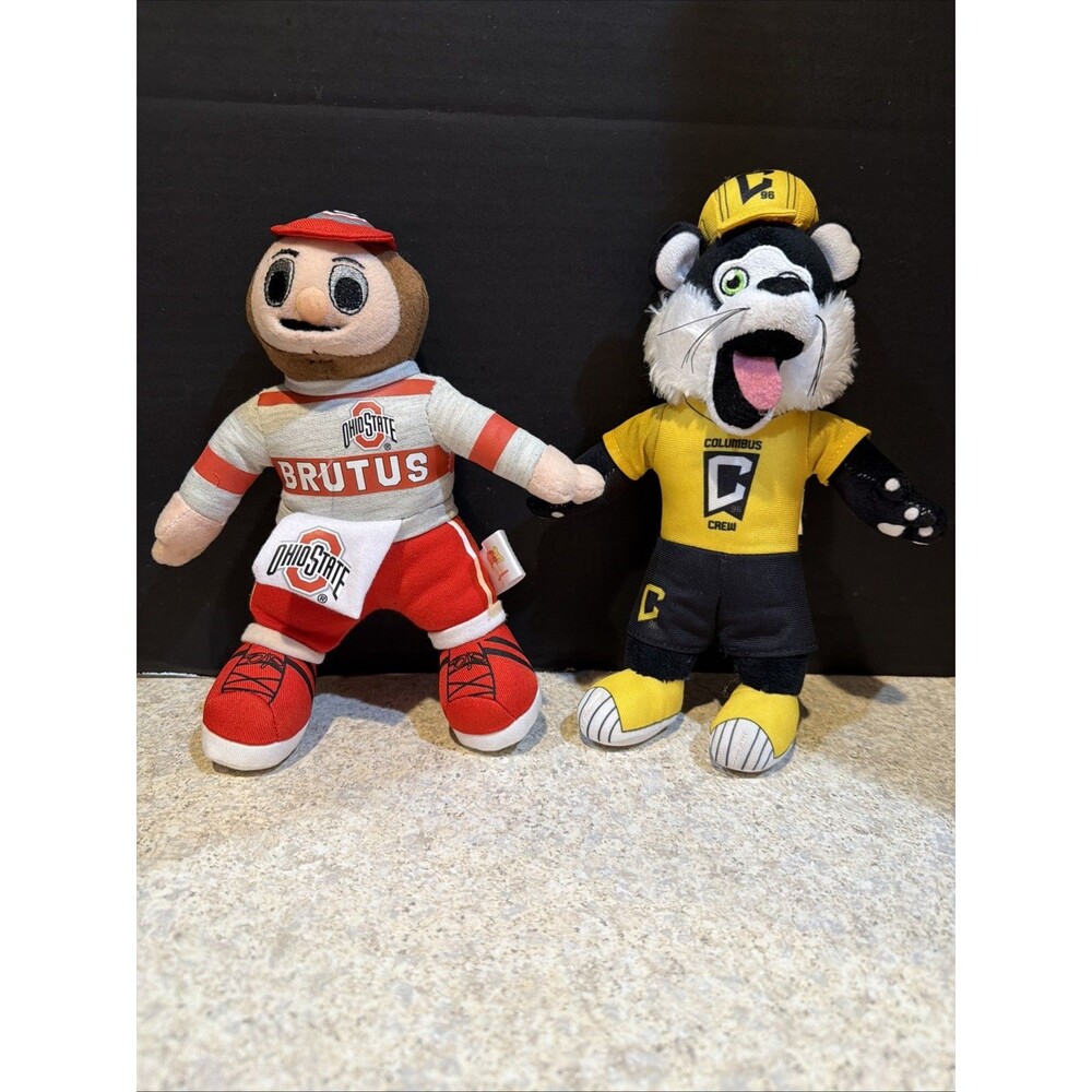 Ohio State Brutus Buckeye + Columbus Crew Cat Mascot Plush Doll Set-Columbus set